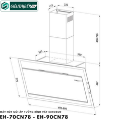 Máy hút mùi Eurosun EH - 70CN78 (Áp tường - Kính vát)