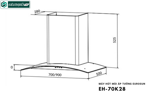 Máy hút mùi Eurosun EH - 70K28 (Áp tường - kính cong)