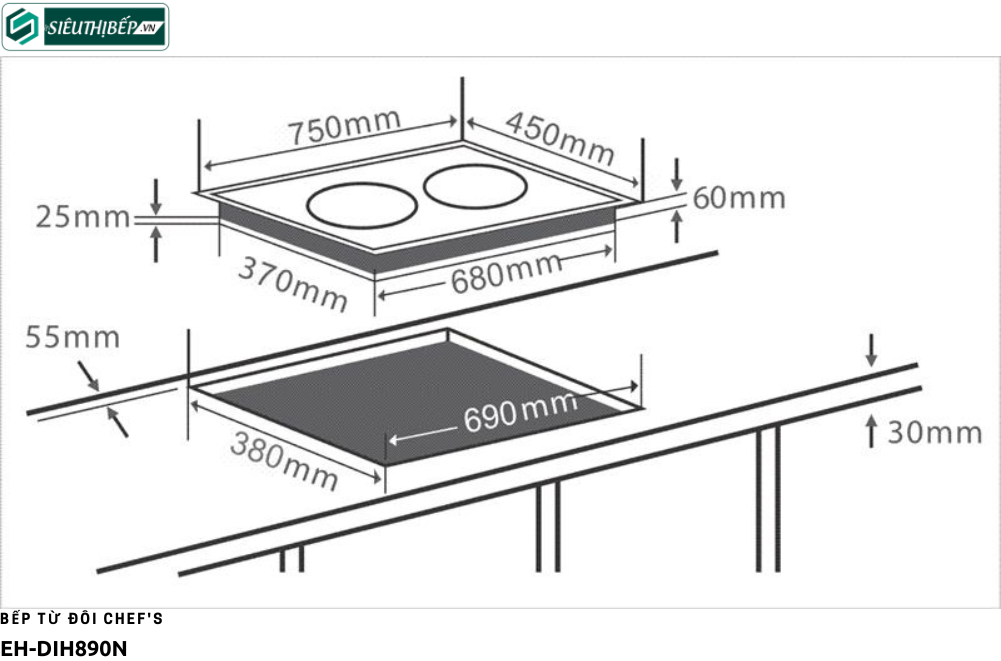 Bếp từ đôi Chef's EH - DIH890N - Nhập khẩu nguyên chiếc tại Đức