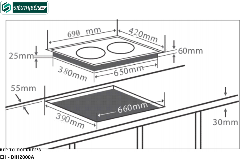 Bếp từ đôi Chef's EH - DIH2000A (Lắp ráp Việt Nam)