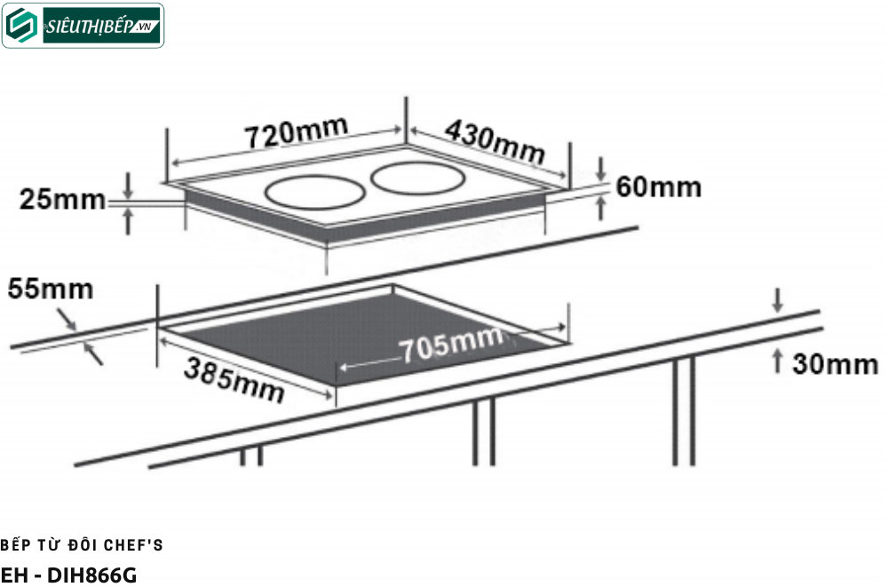Bếp từ đôi Chef's EH - DIH866G Công nghệ Inverter tiết kiệm điện (Made in Spain)