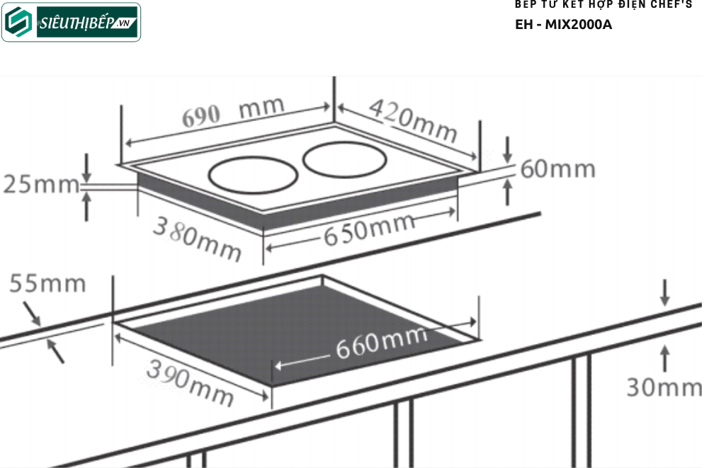 Bếp từ kết hợp điện Chef's EH - MIX2000A (Lắp ráp Việt Nam)