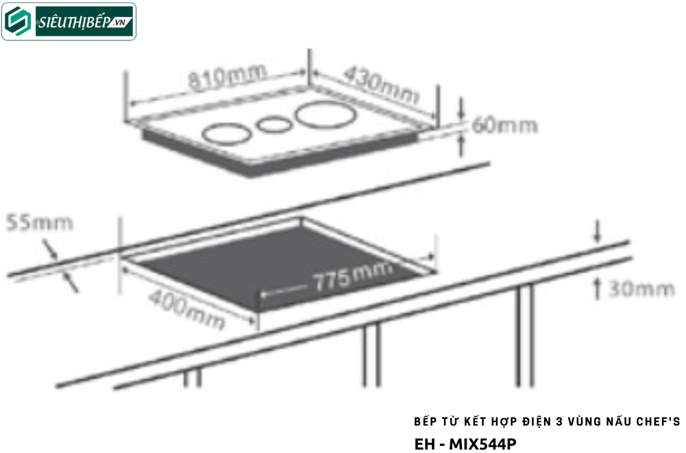 Bếp từ kết hợp điện Chef's EH - MIX544P (3 vùng nấu - Made in Spain)