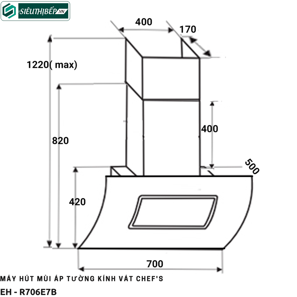 Máy hút mùi Chef's EH - R706E7B (Áp tường - Kính vát)