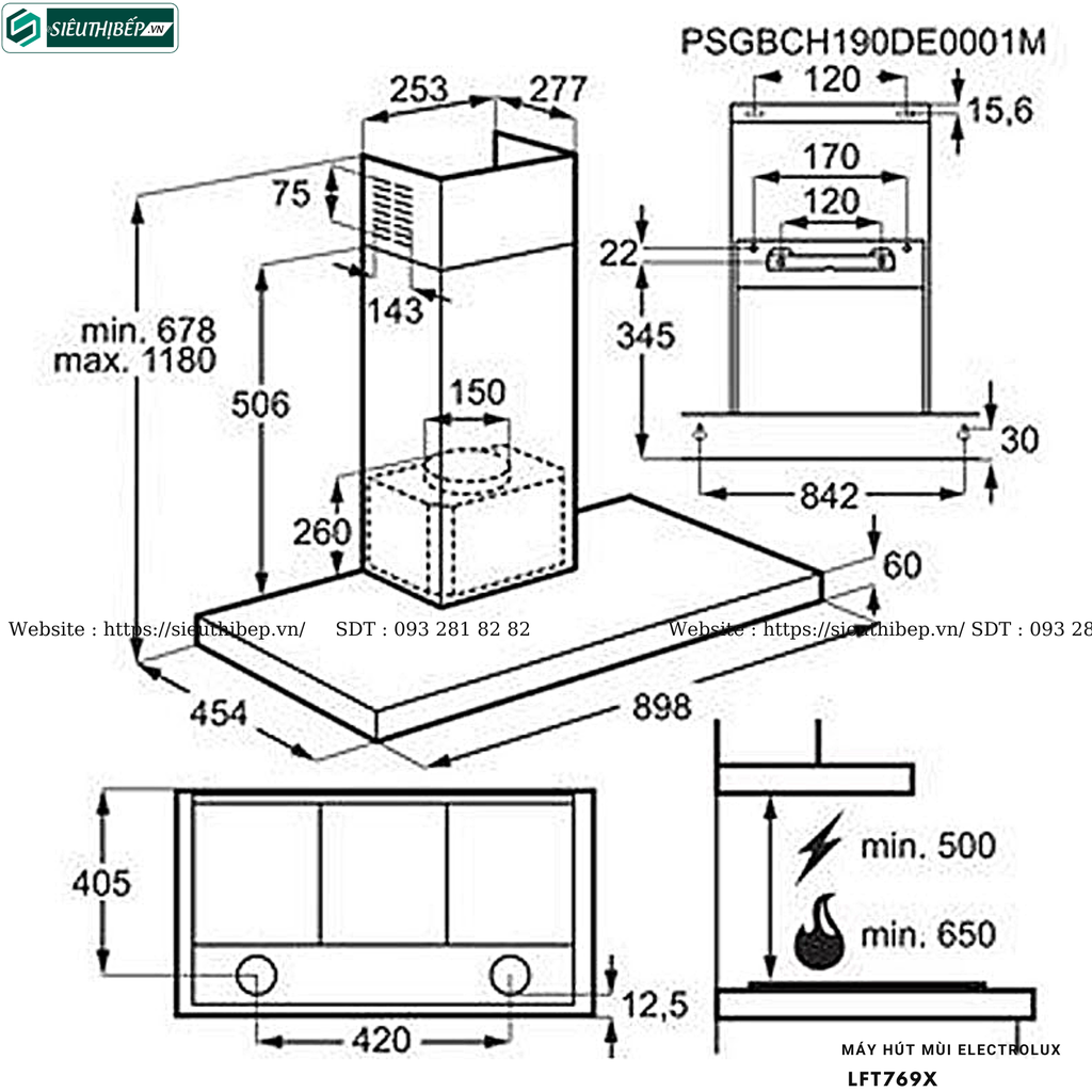 Máy hút mùi Electrolux LFT769X (Áp tường - Chữ T)