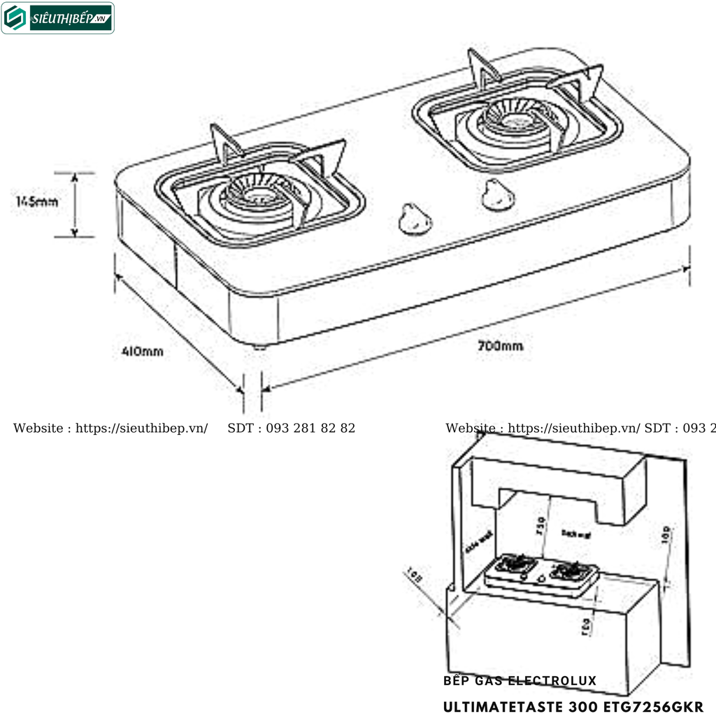 Bếp gas đôi Electrolux UltimateTaste 300 ETG7256GKR (Lắp dương)