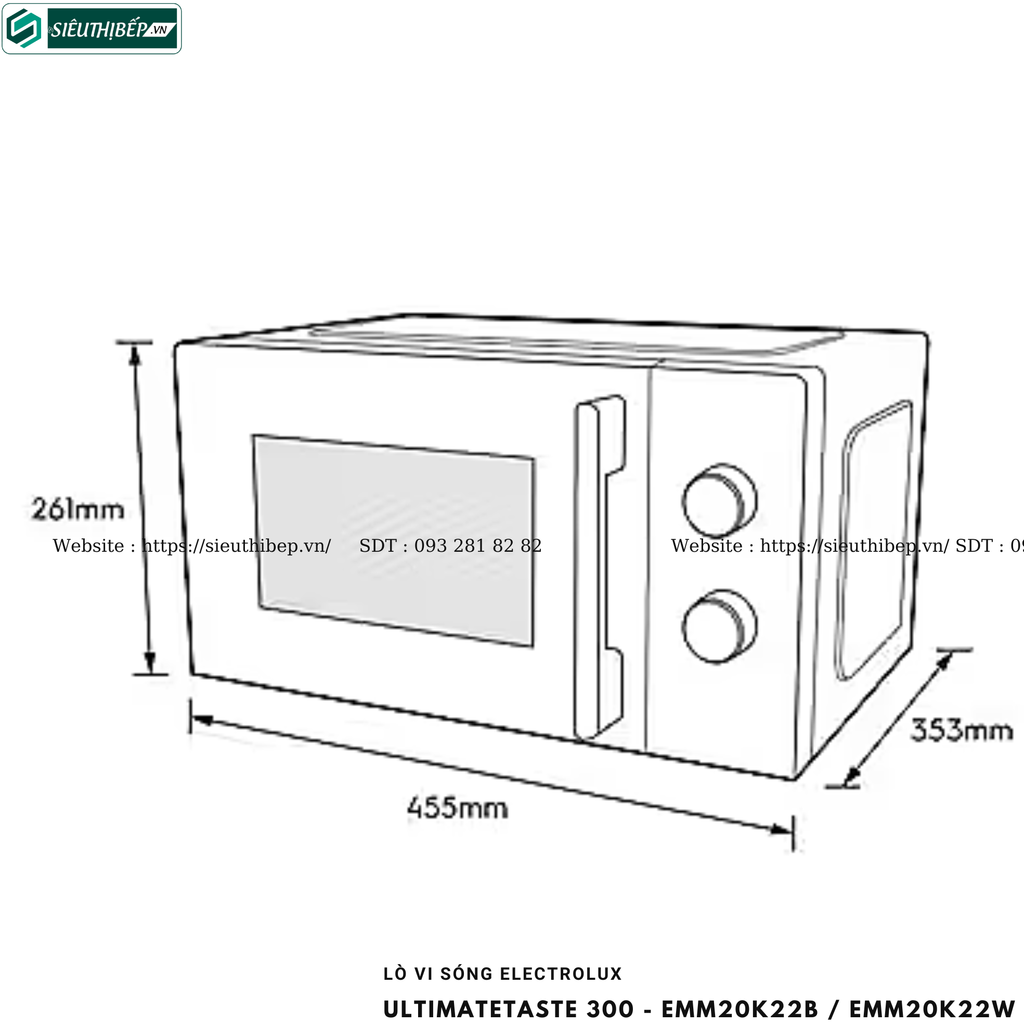 Lò vi sóng Electrolux UltimateTaste 300 - EMM20K22B / EMM20K22W (Để bàn - 20 Lít)