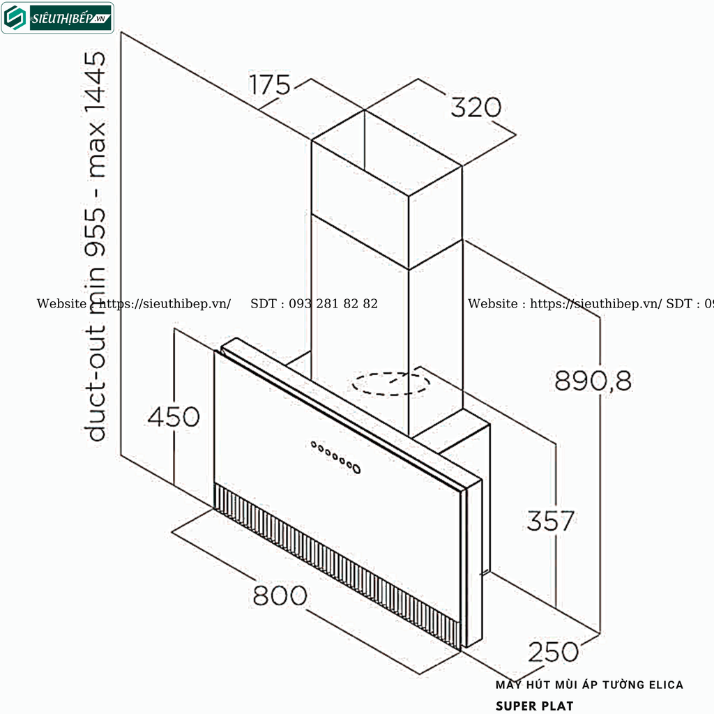 Máy hút mùi Elica SUPER PLAT (Áp tường, kính vát - Made in Italy)