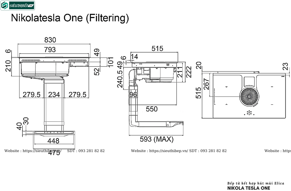 Bếp từ kết hợp hút mùi Elica Nikola Tesla ONE (Made in Italya)