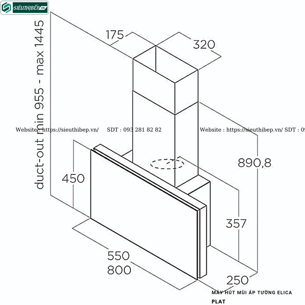Máy hút mùi Elica PLAT (Áp tường, kính vát - Made in Italy)