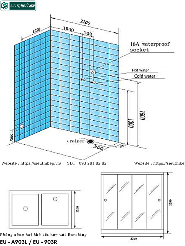 Phòng xông hơi khô kết hợp ướt Euroking EU - A903L / EU - 903R (Công nghệ Châu Âu)
