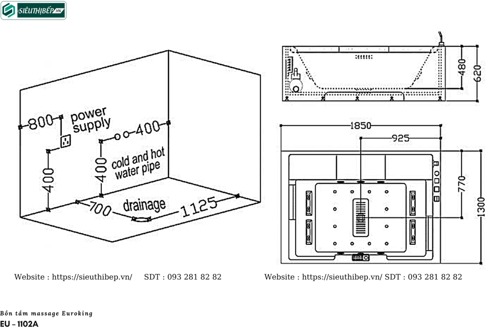 Bồn tắm massage Euroking EU – 1102A (Công nghệ Châu Âu)