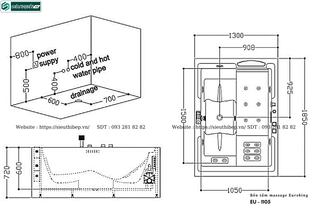 Bồn tắm massage Euroking EU – 1105 (Công nghệ Châu Âu)