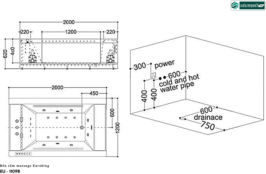 Bồn tắm massage Euroking EU – 1109A / EU – 1109B (Công nghệ Châu Âu)