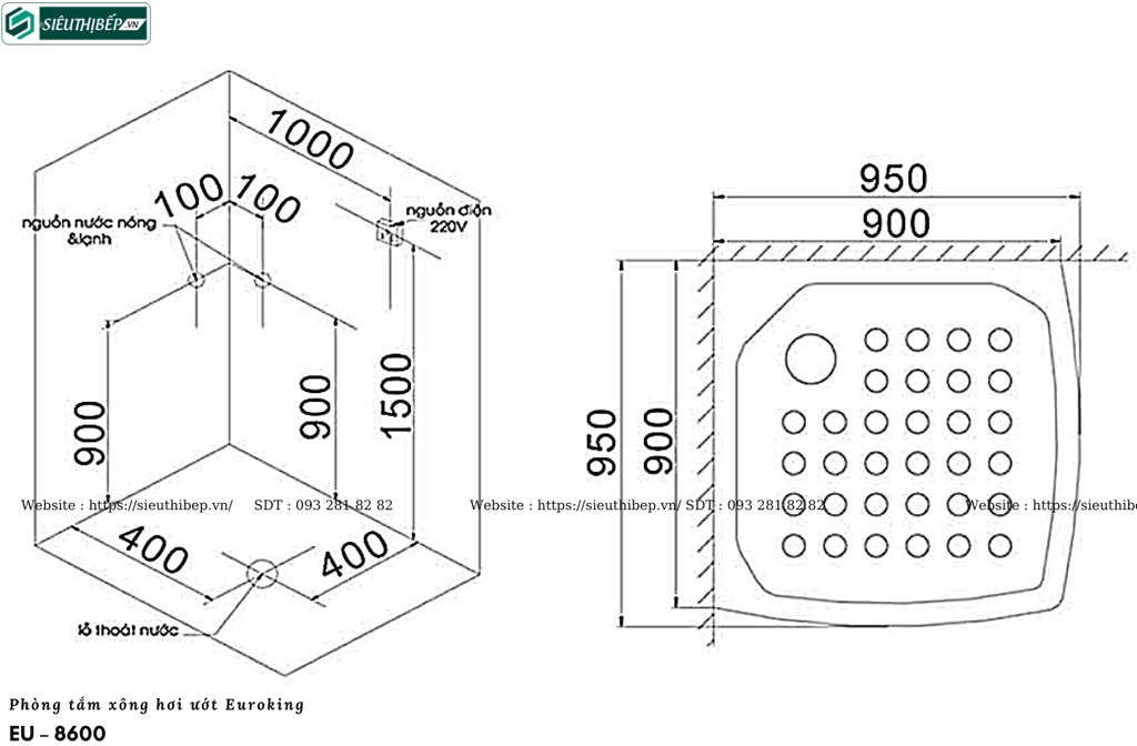 Phòng tắm xông hơi ướt Euroking EU – 8600 (Công nghệ Châu Âu)