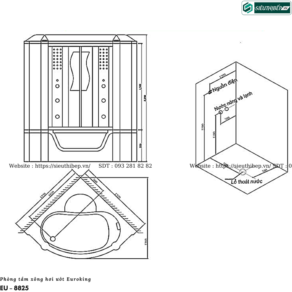 Phòng tắm xông hơi ướt Euroking EU – 8825 (Công nghệ Châu Âu)