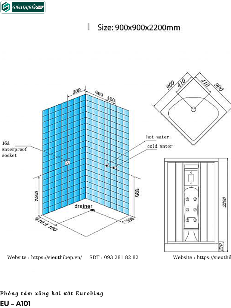 Phòng tắm xông hơi ướt Euroking EU – A101 (Công nghệ Châu Âu)