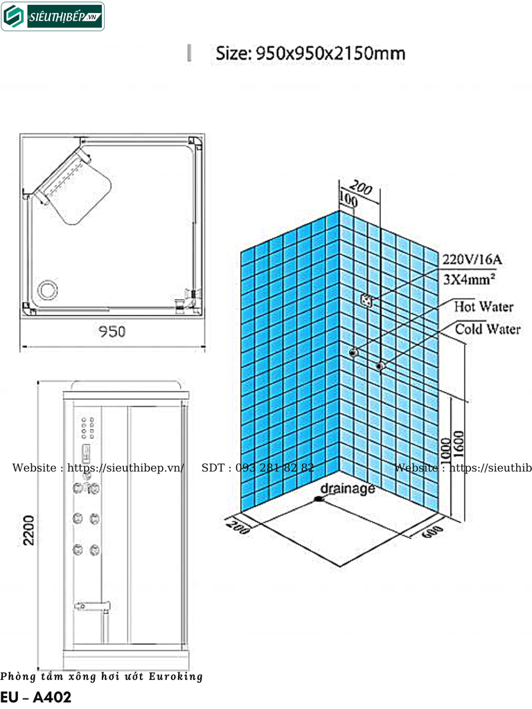 Phòng tắm xông hơi ướt Euroking EU – A402 (Công nghệ Châu Âu)