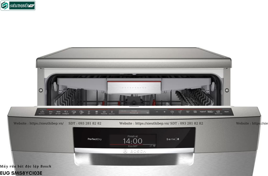 Máy rửa bát Bosch EUG SMS8YCI03E - Serie 8 (Độc lập - 14 bộ bát đĩa Châu Âu)