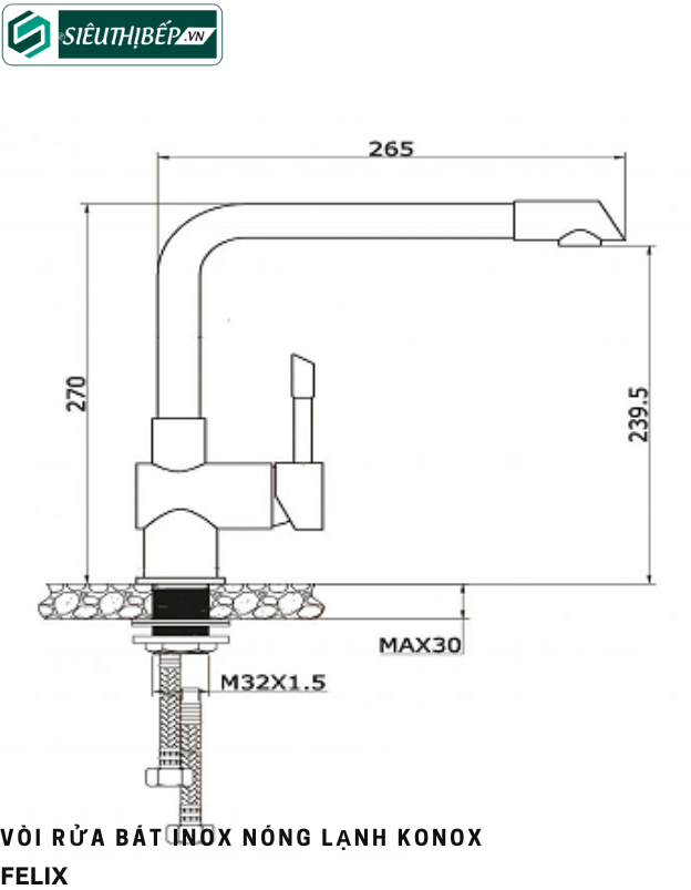 Vòi rửa bát Konox FELIX Black / FELIX Grey / FELIX  Chrome (Inox nóng lạnh)
