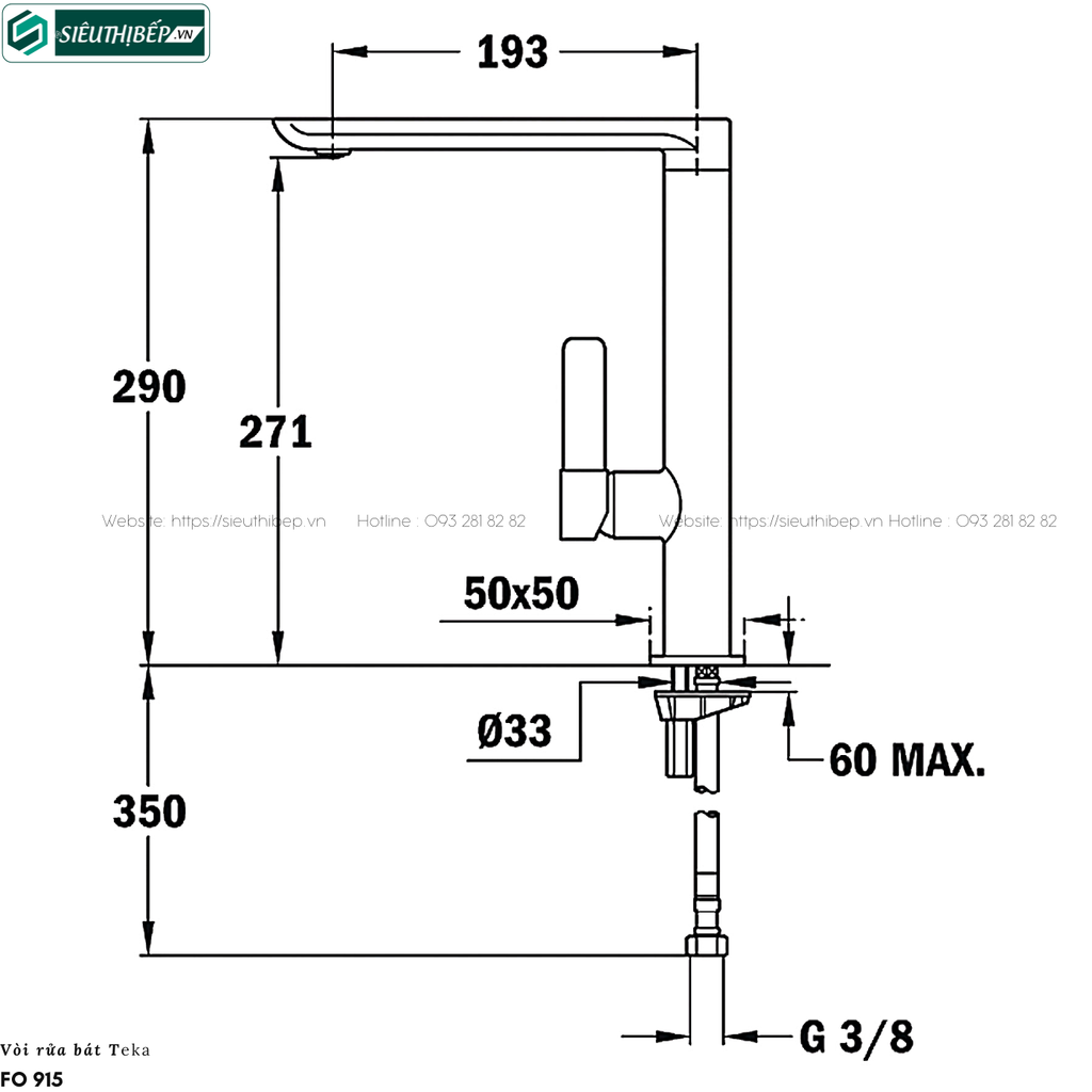 Vòi rửa bát Teka FO 915 (Mạ Chrome - Nóng lạnh)