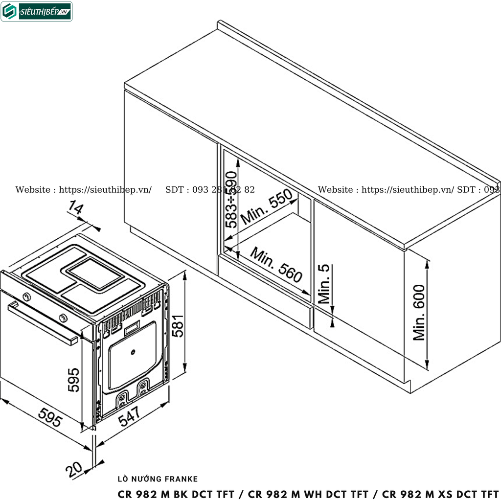Lò nướng Franke CR 982 M BK DCT TFT / CR 982 M WH DCT TFT / CR 982 M XS DCT TFT (Âm tủ - Made in Italy)