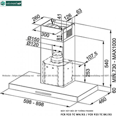 Máy hút mùi Franke FCR 925 TC WH/XS / FCR 925 TC BK/XS (Áp tường, chữ T - Made in Italy)