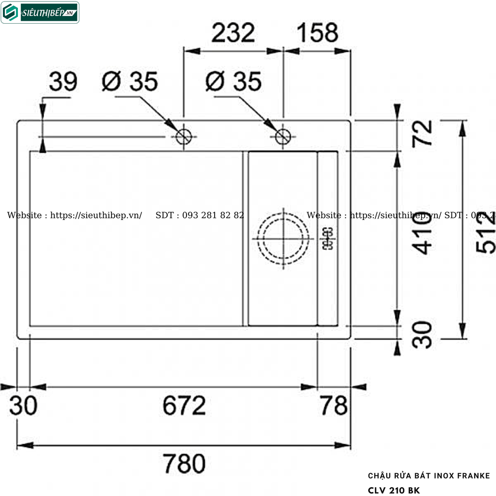 Chậu rửa bát Franke CLV 210 BK (Inox, 1 hộc - Made in Switzerland)