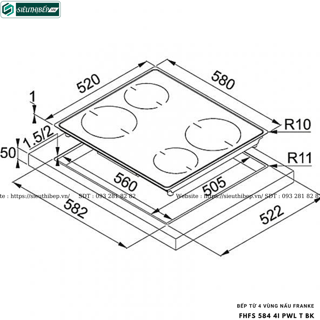 Bếp từ Franke FHFS 584 4I PWL T BK (4 vùng nấu - Made in Italy)