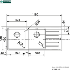 Chậu rửa bát Franke NPX 621 RHD (Inox, 2 hộc 1 bàn chờ - Made in Italy)