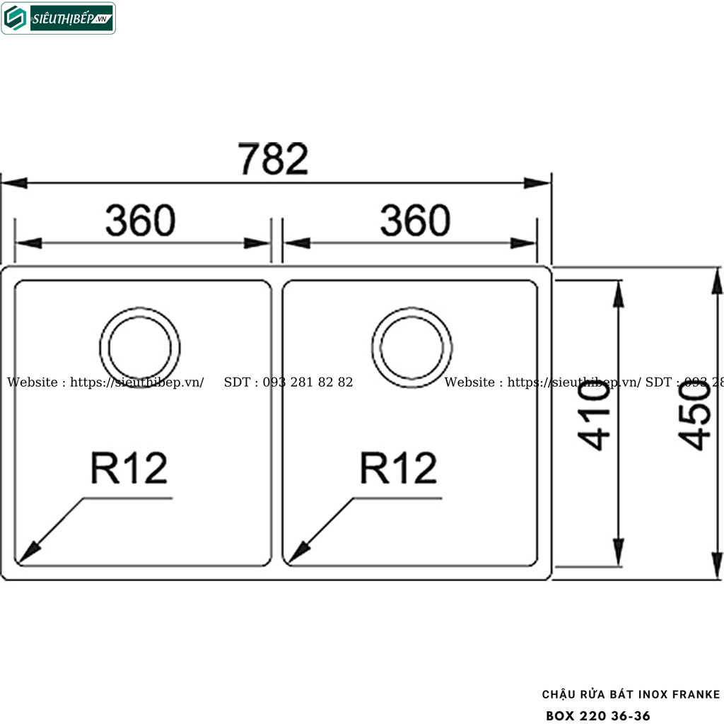 Chậu rửa bát Franke BOX 220 36-36 (Inox, 2 hộc)