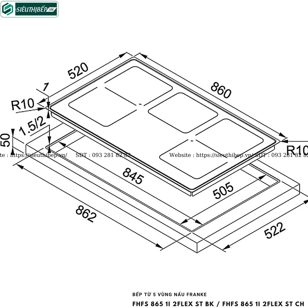 Bếp từ Franke FHFS 865 1I 2FLEX ST BK / FHFS 865 1I 2FLEX ST CH (5 vùng nấu - Made in Italy)