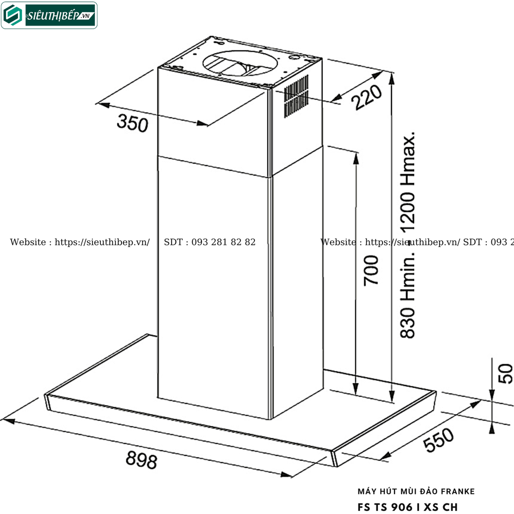 Máy hút mùi Franke FS TS 906 I XS CH (Đảo, Chữ T - Made in Italy)