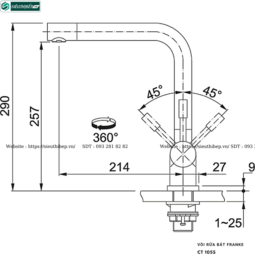 Vòi rửa bát Franke CT 105S (Inox 304)