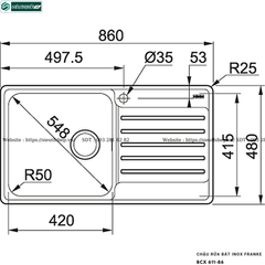 Chậu rửa bát Franke BCX 611-86 (Inox, 1 hộc 1 bàn chờ)