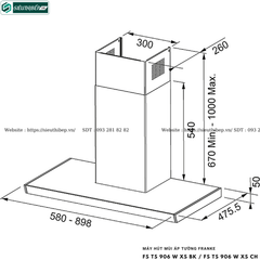 Máy hút mùi Franke FS TS 906 W XS BK / FS TS 906 W XS CH (Áp tường, chữ T - Made in Italy)