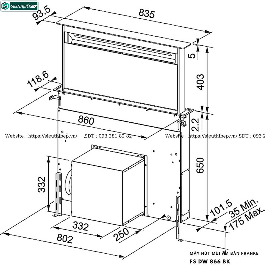 Máy hút mùi Franke FS DW 866 BK (Âm bàn - Made in Italy)