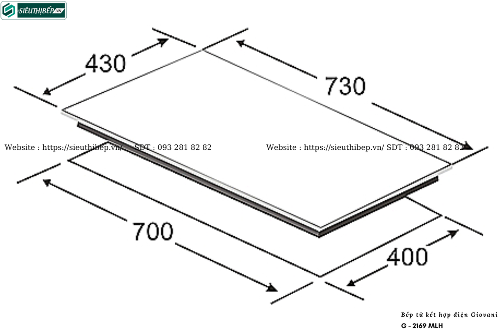 Bếp kết hợp Giovani G - 2169 MLH (Từ kết hợp điện 2 vùng nấu - Made in Malaysia)