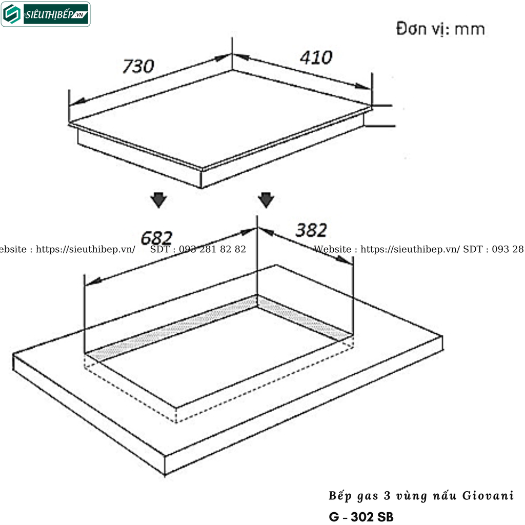 Bếp gas Giovani G - 302 SB (Lắp âm - 3 vùng nấu)