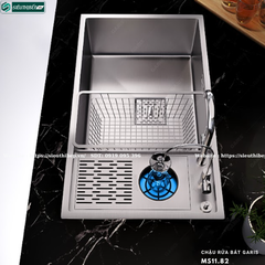 Chậu rửa bát Garis MS11.82 (Có máy rửa cốc chén, 1 hộc,Inox 304, xước mờ)