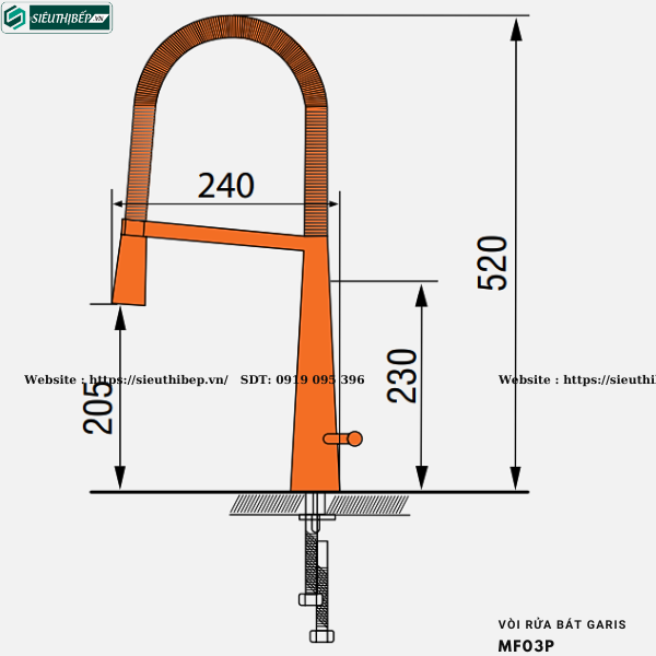 Vòi rửa bát Garis MF03P (Đồng, Mạ PVD bóng mờ)