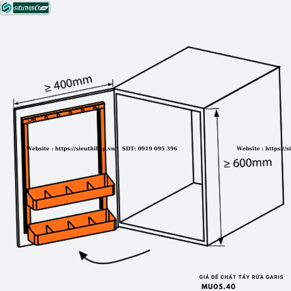 Giá để chất tẩy rửa Garis MU05.40 (Khung thép mạ nano, bắt cánh tủ)