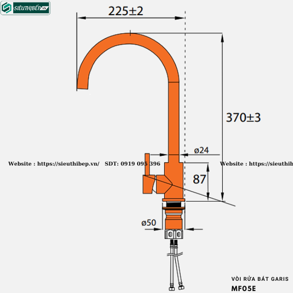 Vòi rửa bát Garis MF05E (Inox 304, Đánh bóng xước mờ)