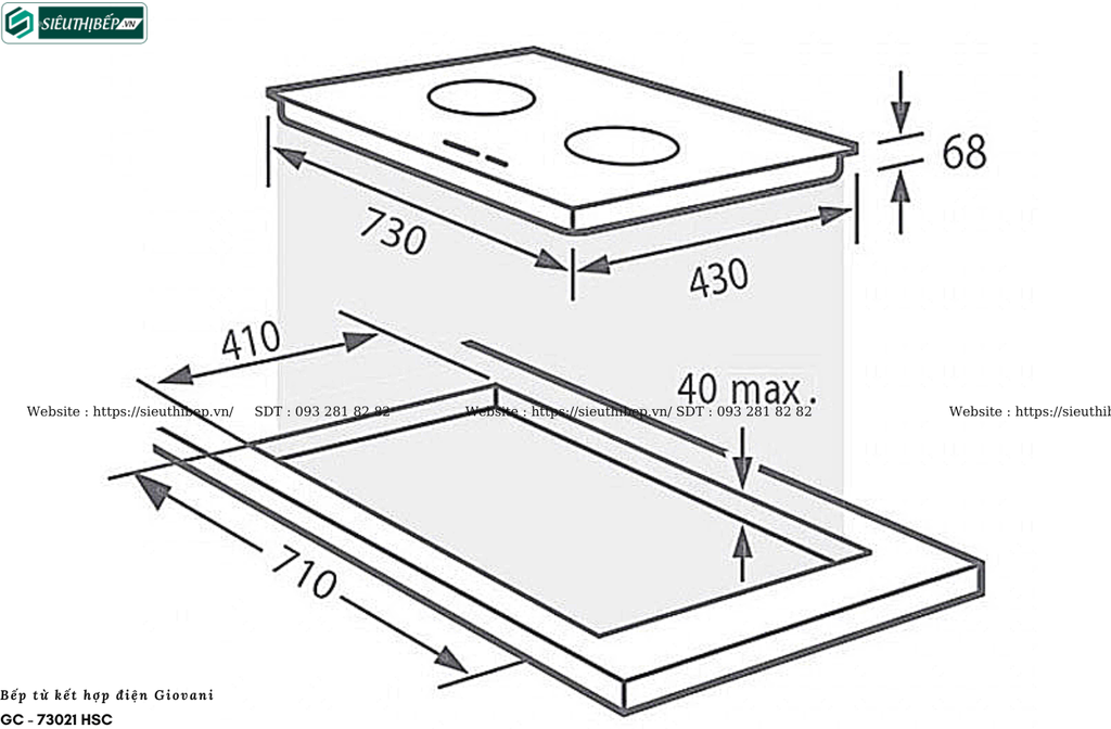 Bếp kết hợp Giovani GC - 73021 HSC (Từ kết hợp điện 2 vùng nấu - Made in Germany)