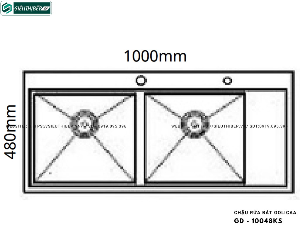 Chậu rửa bát Golicaa GD - 10048KS (Inox 304 - 2 Hộc Đều, 1 Bàn Chờ)