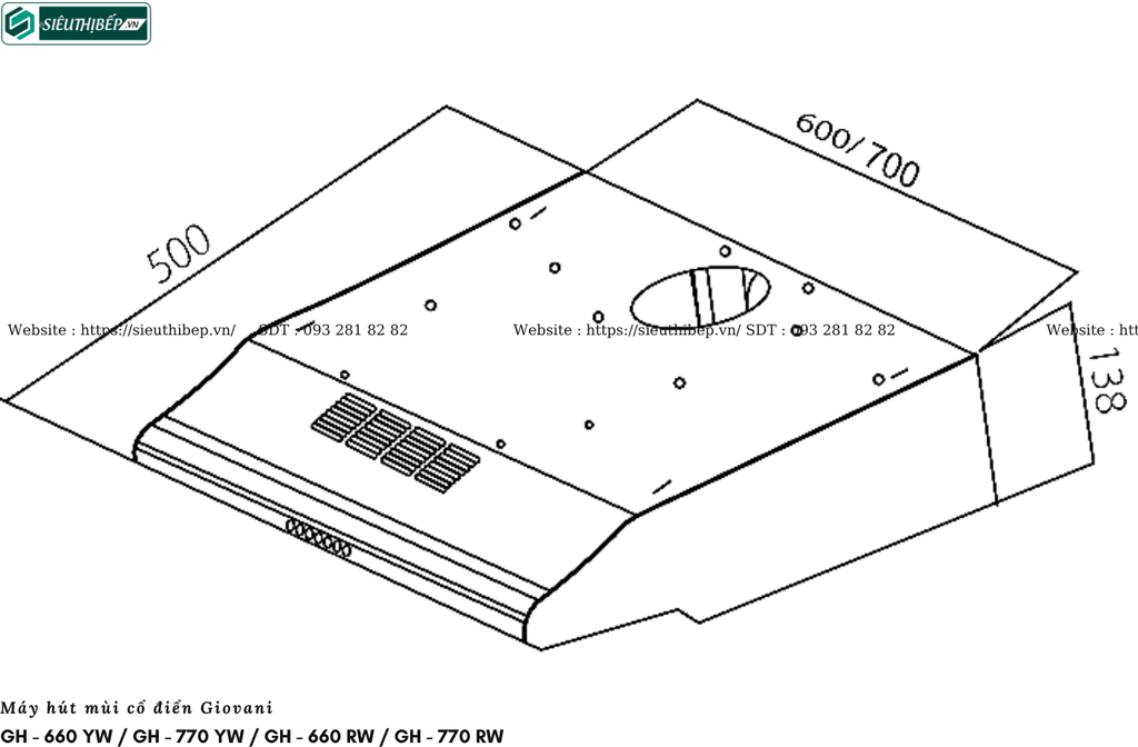 Máy hút mùi Giovani GH - 660 YW /  GH - 770 YW / GH - 660 RW / GH - 770 RW (Cổ điển)