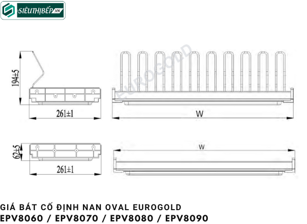 Giá bát cố định Eurogold EPV8060 / EPV8070 / EPV8080 / EPV8090 (Nan Oval)