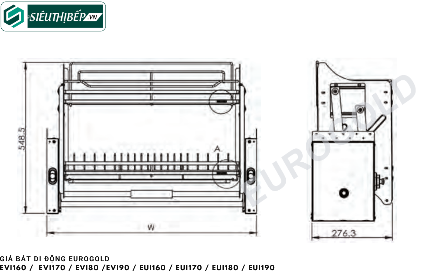 Giá bát di động Eurogold EVI160 /  EVI170 / EVI180 /EVI190 / EUI160 / EUI170 / EUI180 / EUI190