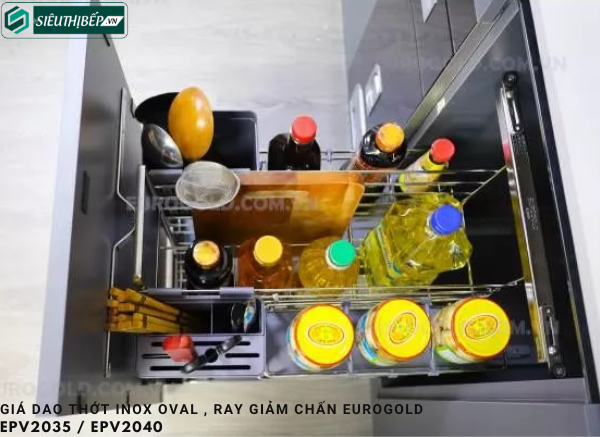 Giá dao thớt Eurogold EPV2035 / EPV2040 (Inox oval , ray giảm chấn)