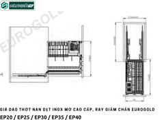 Giá dao thớt Eurogold EP20 / EP25 / EP30 / EP35 / EP40 (Nan dẹt inox mờ cao cấp, ray giảm chấn)